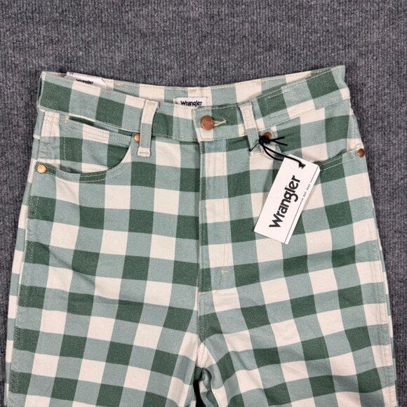 NEW Wrangler Wrock Gingham Kick Flare Western Boho Jeans Green Size 29 - Picture 2 of 6